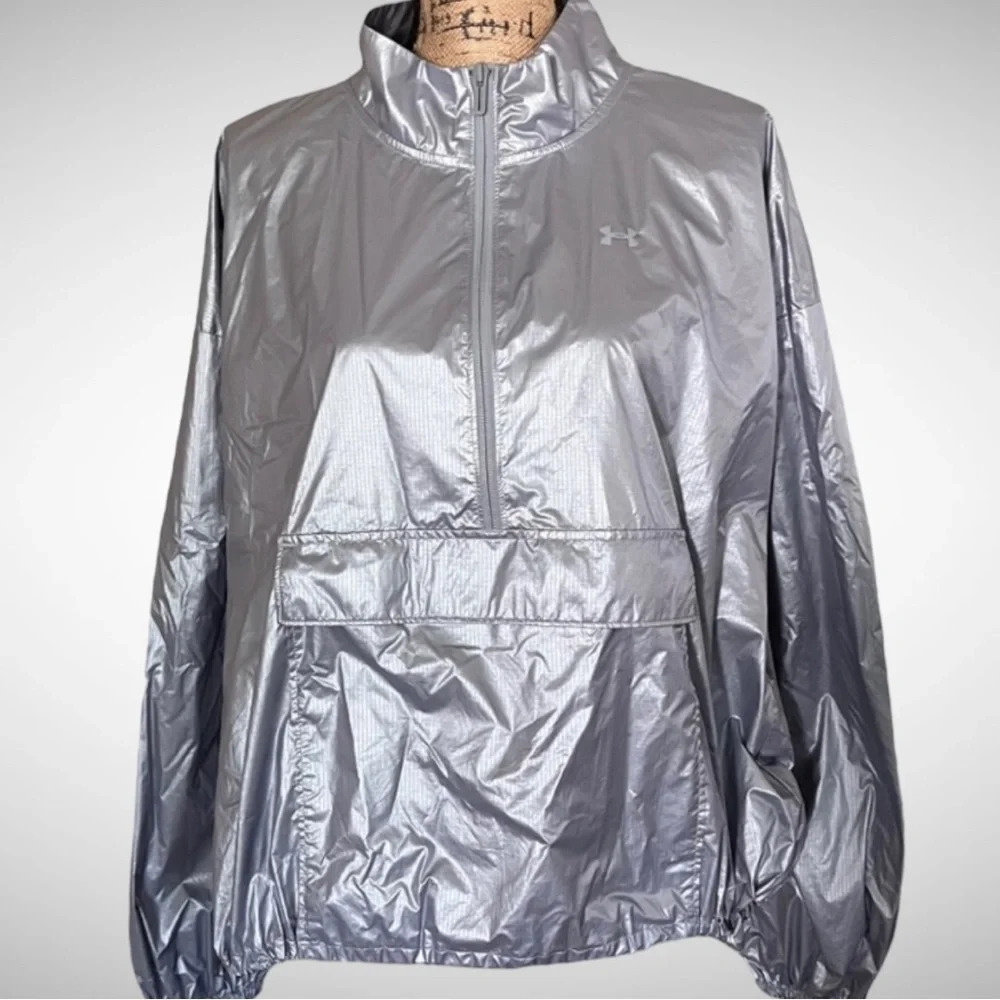 UNDER ARMOUR Silver Half Zip Woven Anorak Jacket | Medium | EUC‎